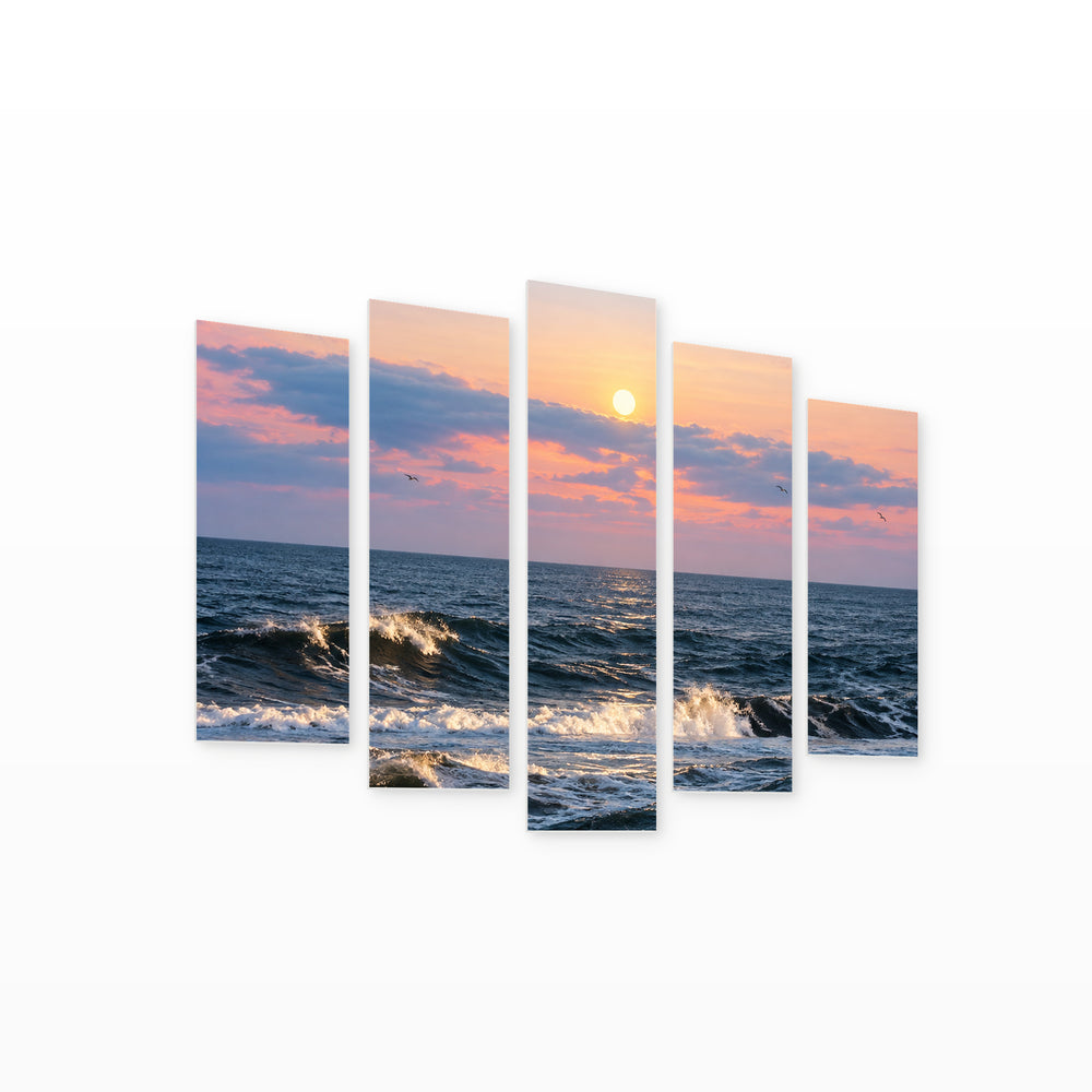 Afternoon with Geometric Rhythm — five-panel wall art on white background in perspective | 5wallart 57502 M1