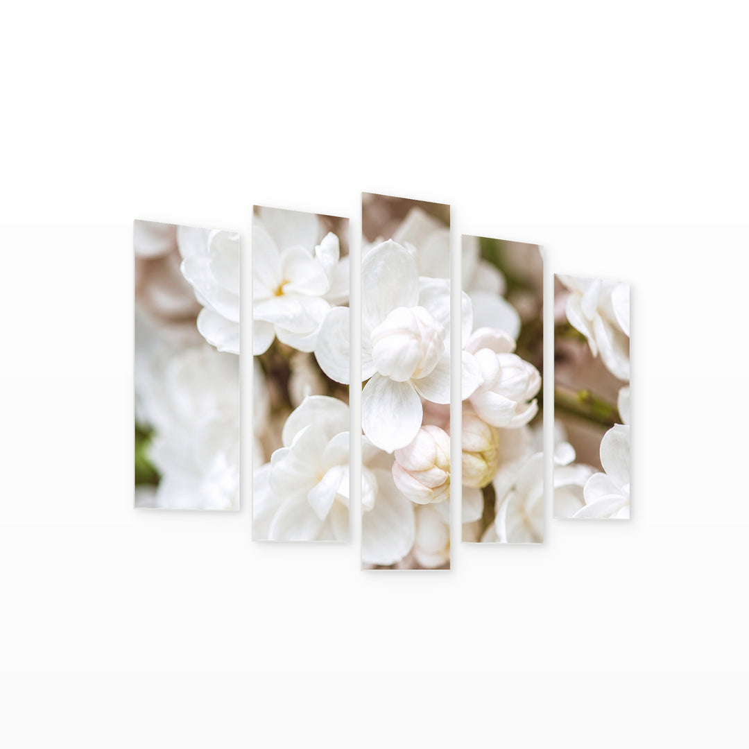 White Color with Geometric Rhythm — five-panel wall art on white background in perspective | 5wallart 57503 M1
