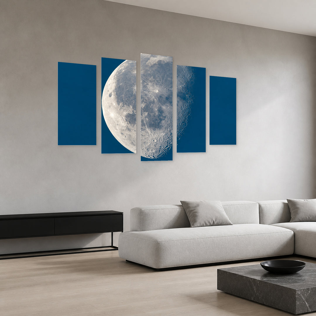 Moon Shot at Night — five-panel wall art in perspective interior | 5wallart 57504 M2