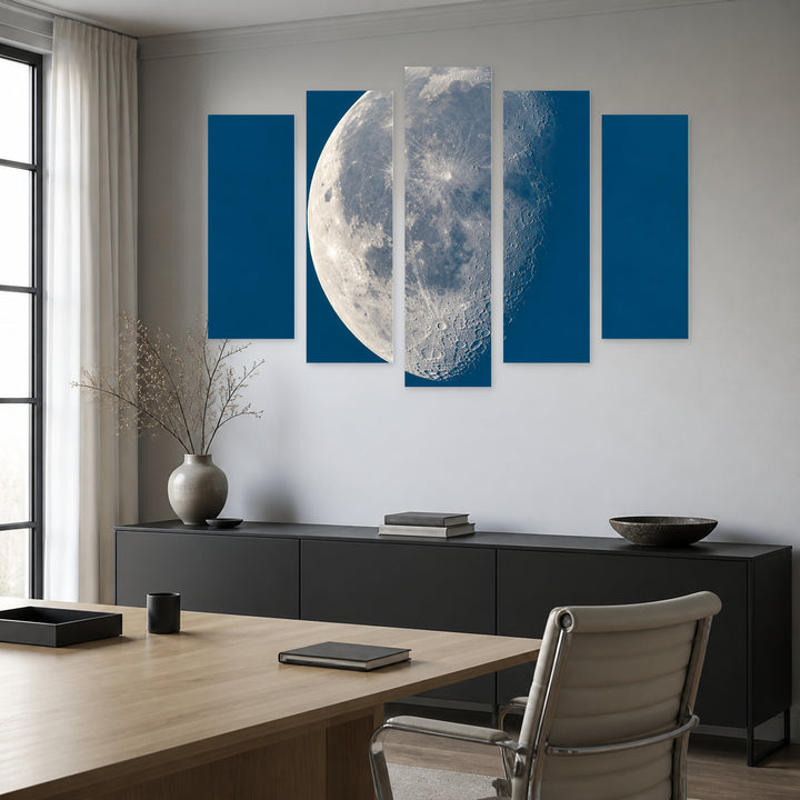 Moon Shot at Night — five-panel wall art in frontal interior | 5wallart 57504 M3