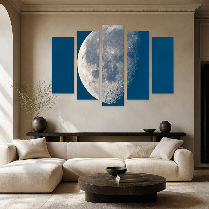 Moon Shot at Night — five-panel wall art in alternate frontal interior | 5wallart 57504 M4