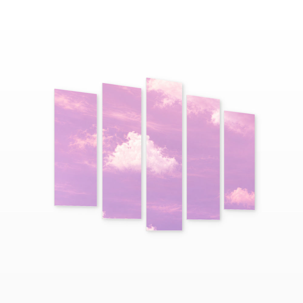 Dream in Pink with Geometric Rhythm — five-panel wall art on white background in perspective | 5wallart 57506 M1