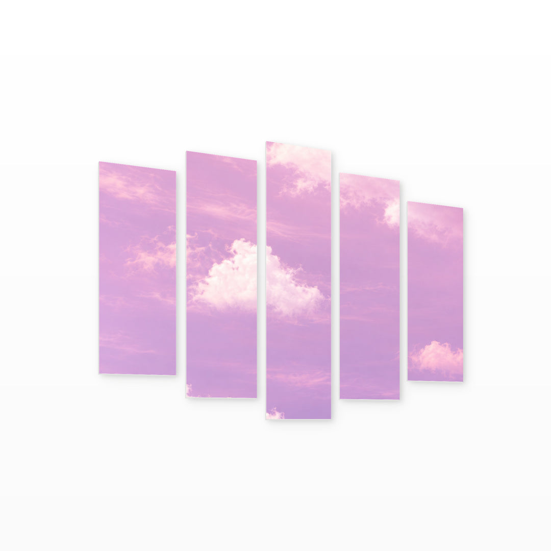 Dream in Pink with Geometric Rhythm — five-panel wall art on white background in perspective | 5wallart 57506 M1