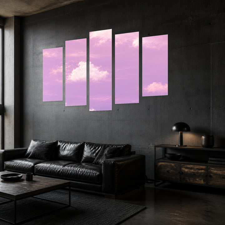 Dream in Pink with Geometric Rhythm — five-panel wall art in perspective interior | 5wallart 57506 M2