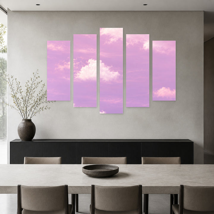 Dream in Pink with Geometric Rhythm — five-panel wall art in frontal interior | 5wallart 57506 M3