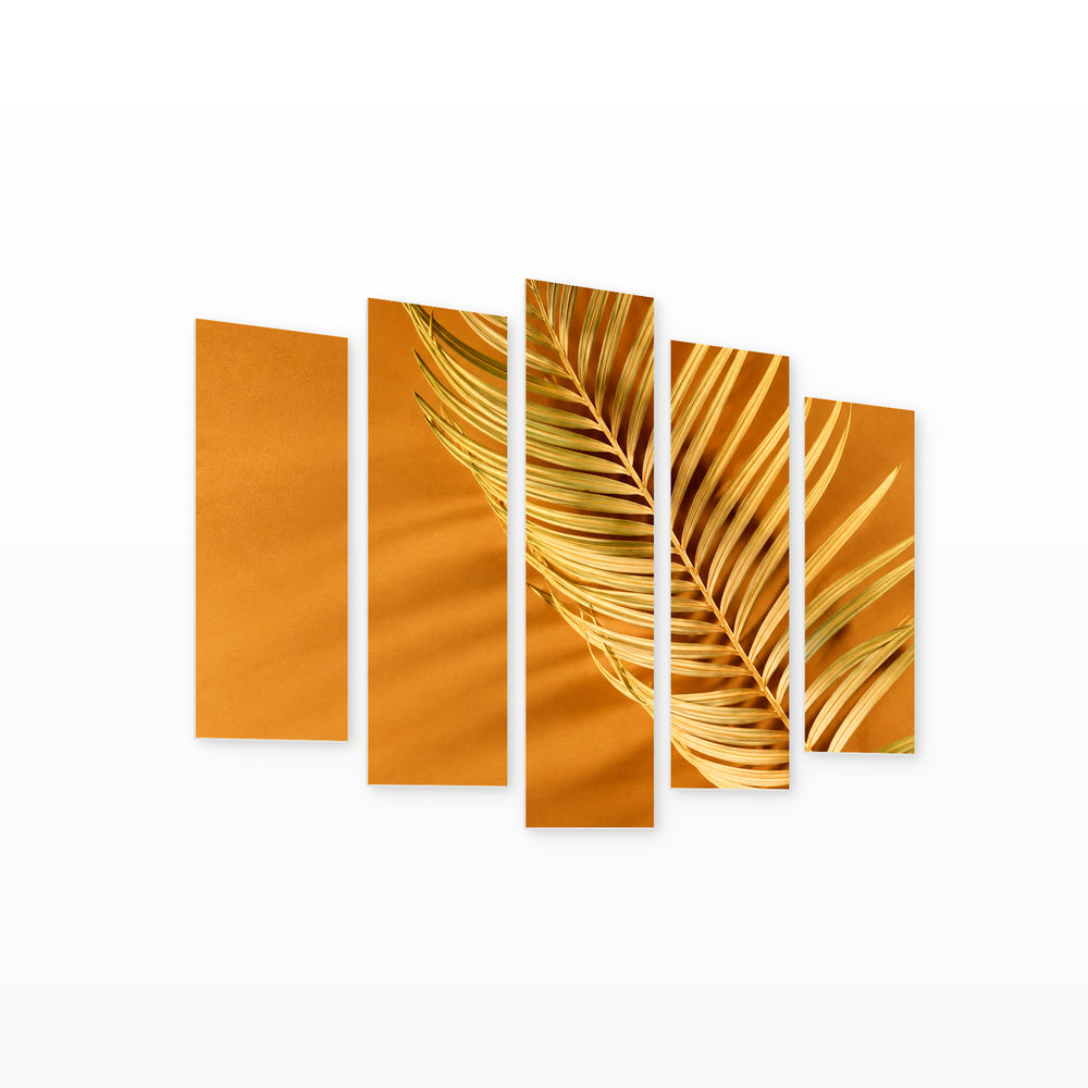 Palm Leaf in Vivid Color — five-panel wall art on white background in perspective | 5wallart 57508 M1
