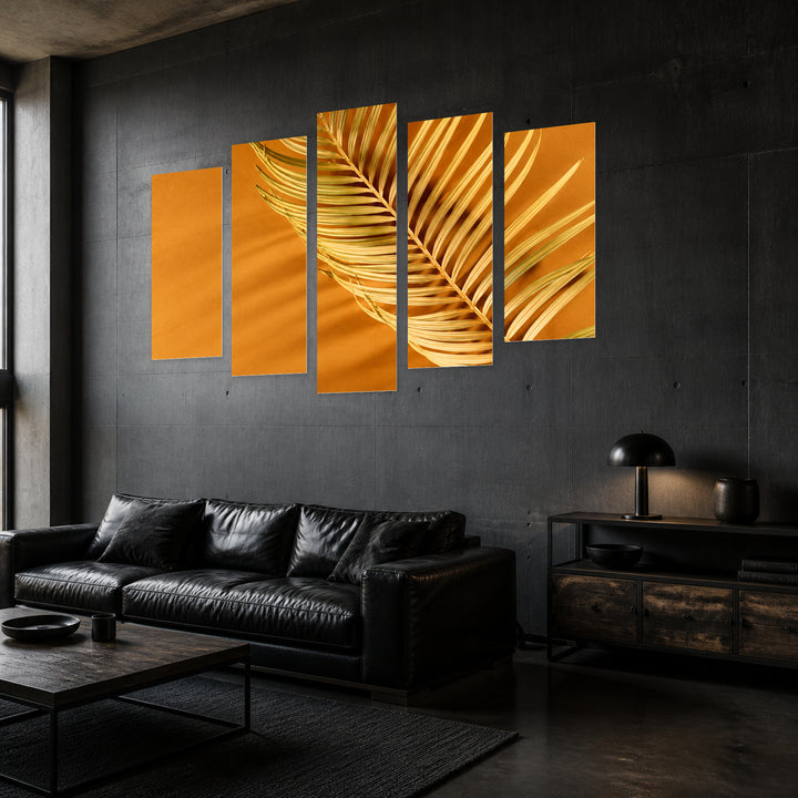 Palm Leaf in Vivid Color — five-panel wall art in perspective interior | 5wallart 57508 M2