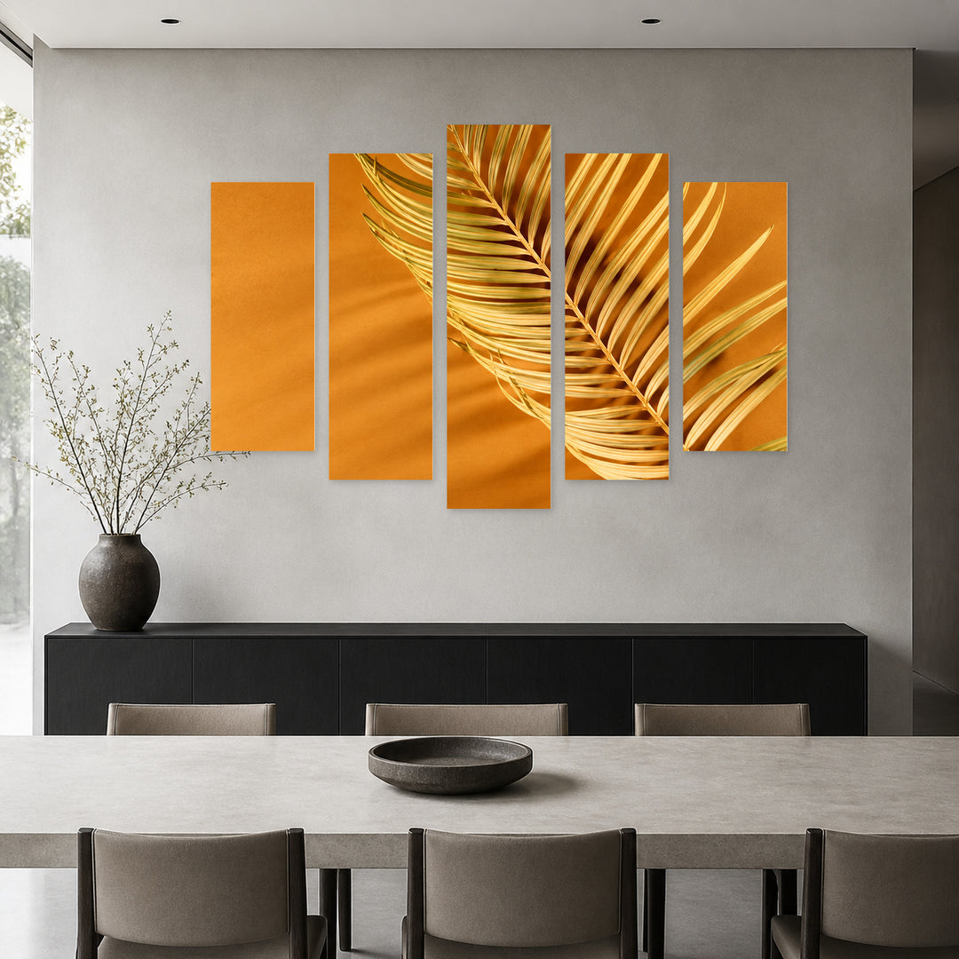 Palm Leaf in Vivid Color — five-panel wall art in frontal interior | 5wallart 57508 M3