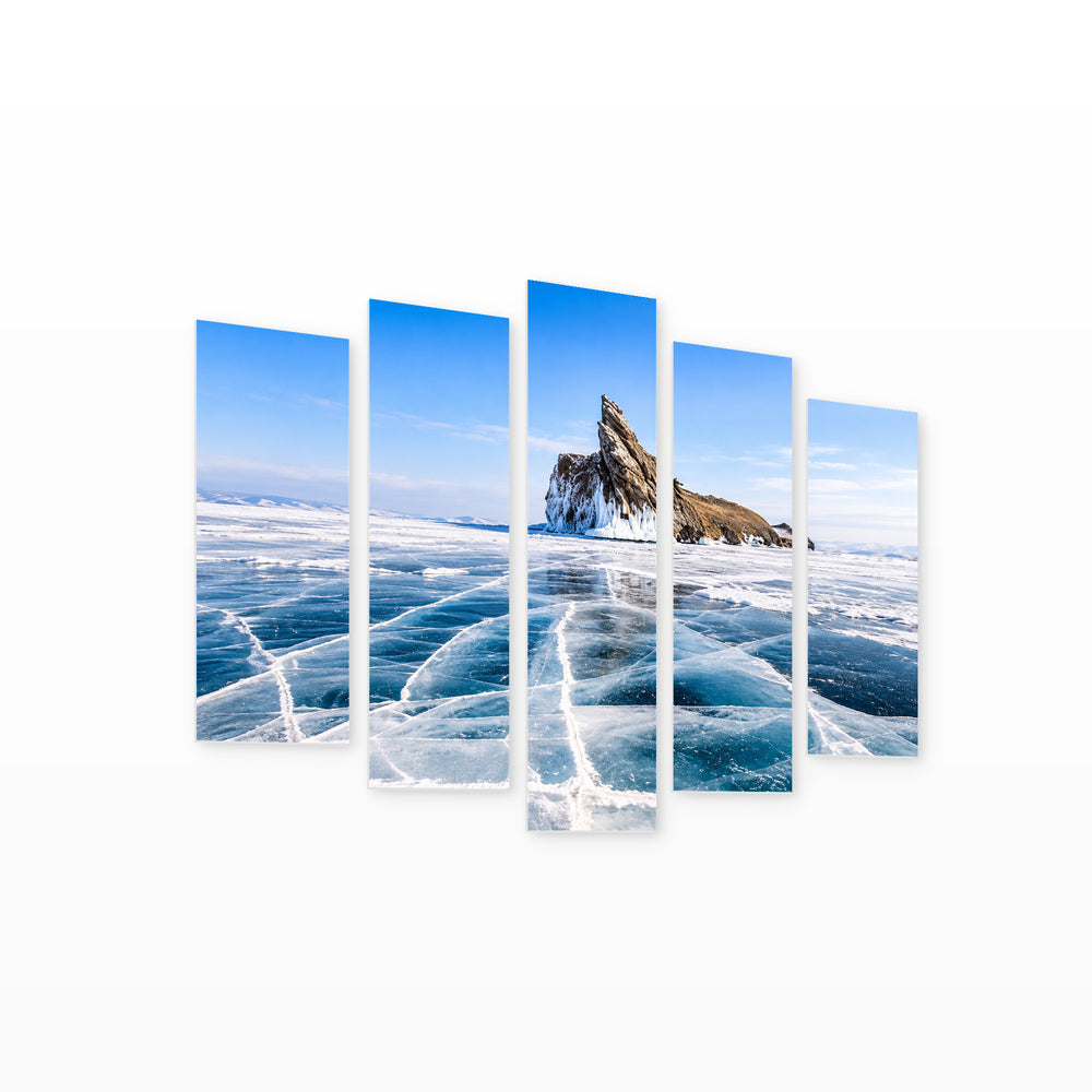 Cracked Ice in Serene Light — five-panel wall art on white background in perspective | 5wallart 57510 M1