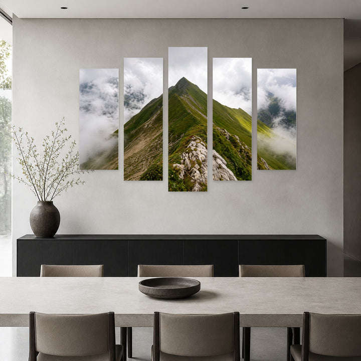 Beauty in Fog with Geometric Rhythm — five-panel wall art in alternate frontal interior | 5wallart 57511 M4