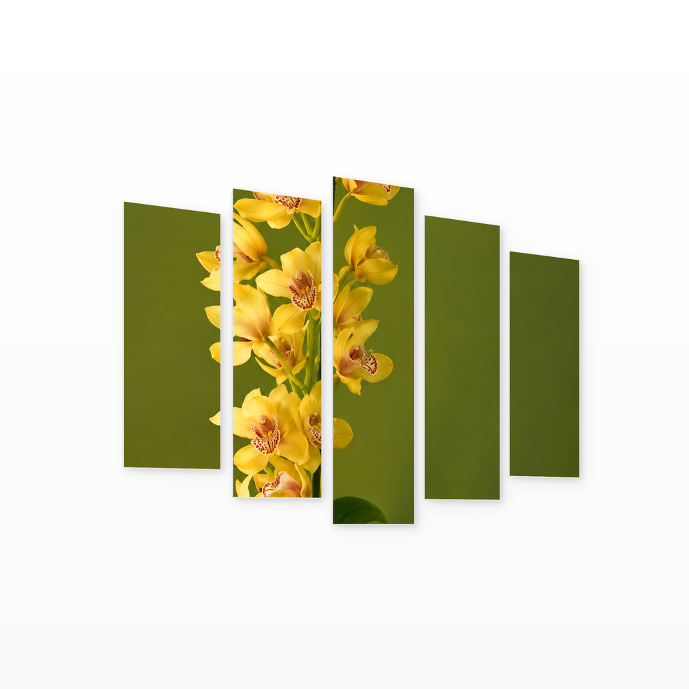 Elegance in Yellow with Geometric Rhythm — five-panel wall art on white background in perspective | 5wallart 57512 M1