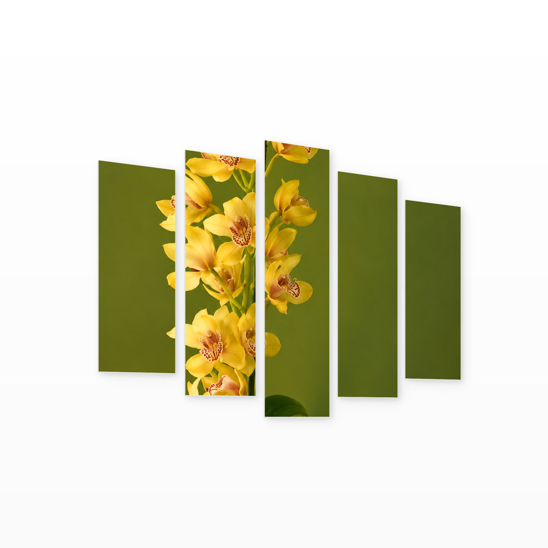 Elegance in Yellow with Geometric Rhythm — five-panel wall art on white background in perspective | 5wallart 57512 M1