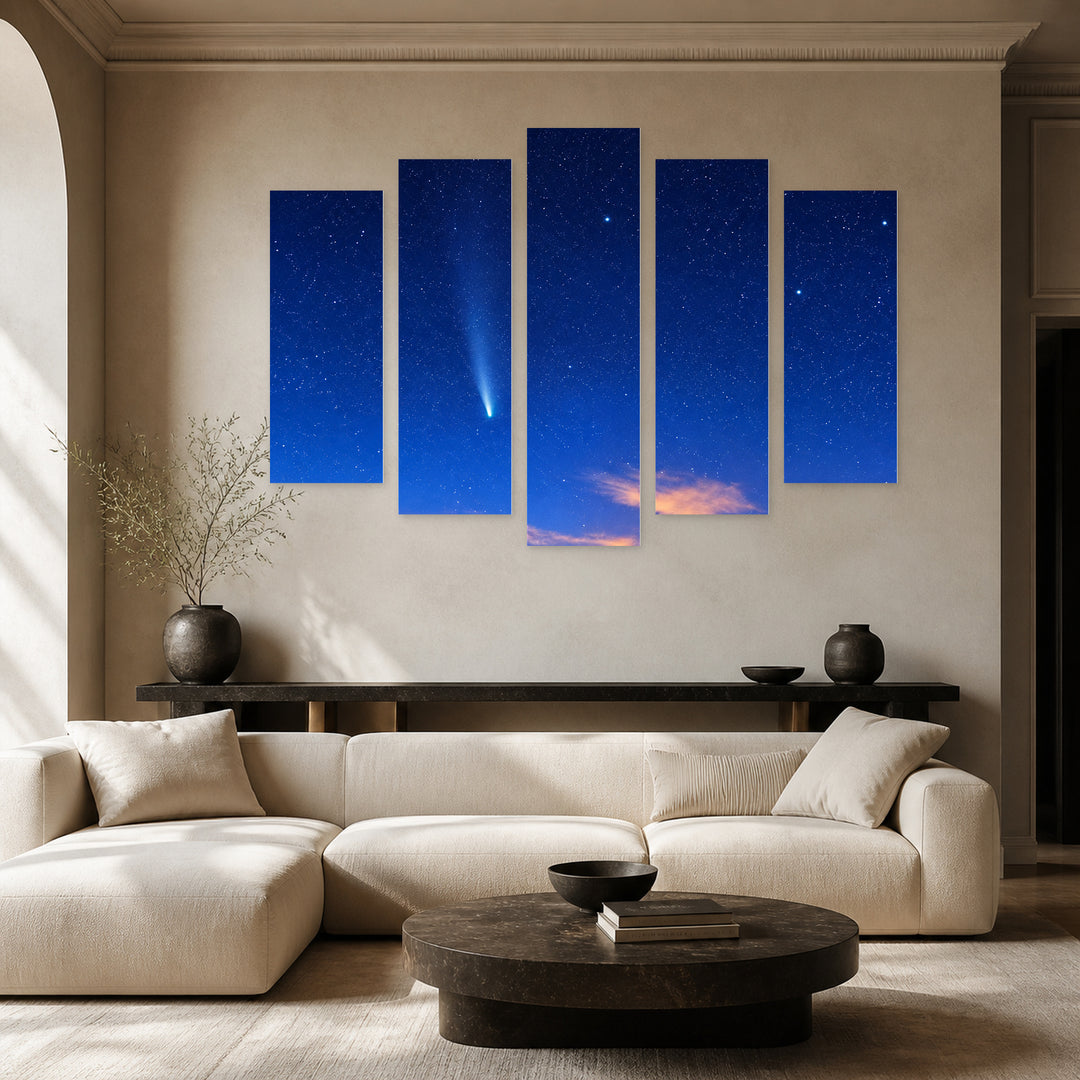 Wish for Me with Geometric Rhythm — five-panel wall art in alternate frontal interior | 5wallart 57514 M4