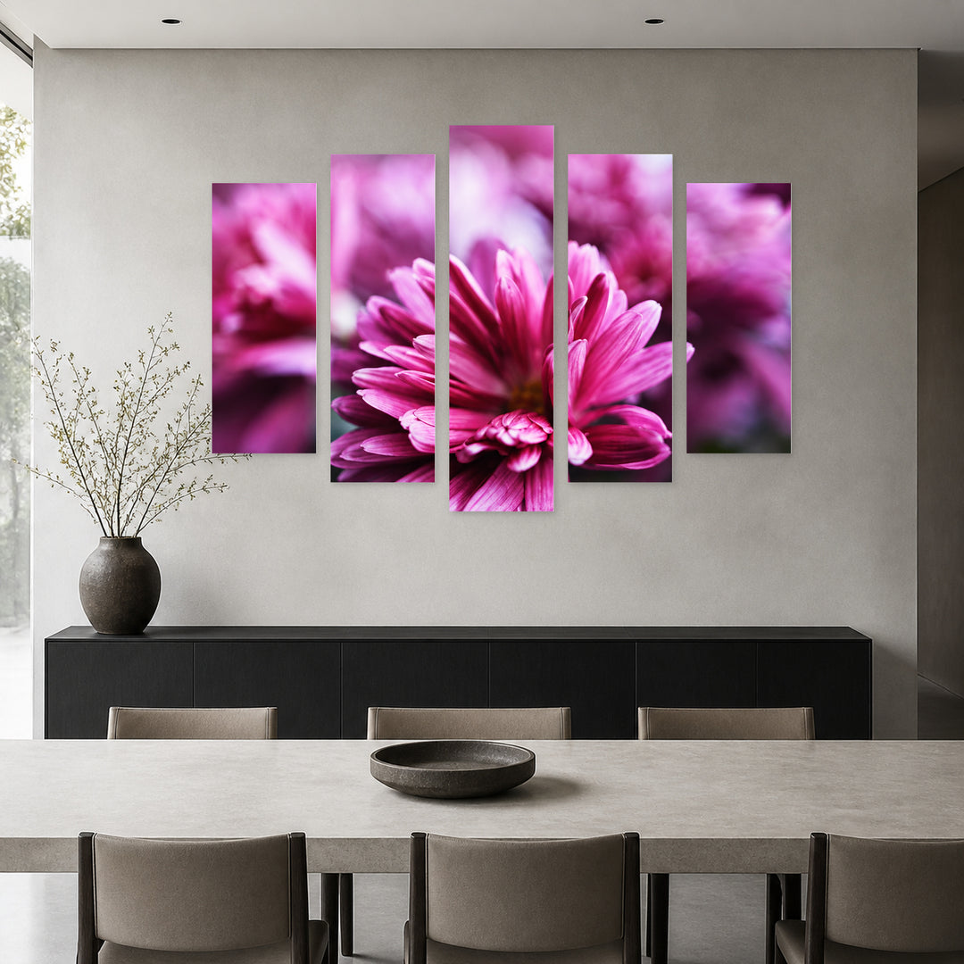 In Focus with Geometric Rhythm — five-panel wall art in alternate frontal interior | 5wallart 57515 M4
