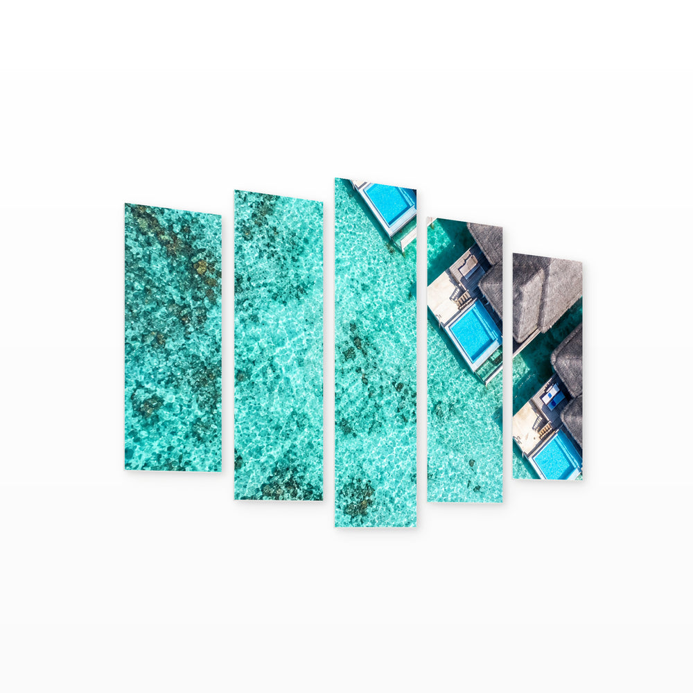 Maldives with Dreamlike Atmosphere — five-panel wall art on white background in perspective | 5wallart 57516 M1