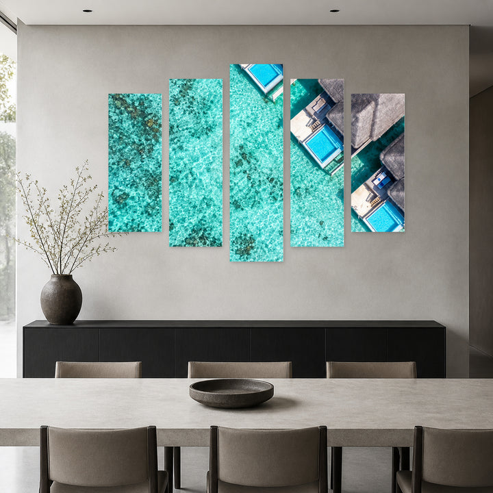 Maldives with Dreamlike Atmosphere — five-panel wall art in frontal interior | 5wallart 57516 M3