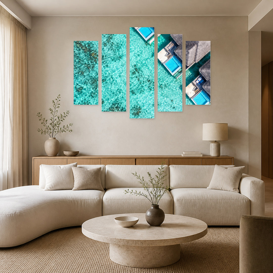 Maldives with Dreamlike Atmosphere — five-panel wall art in alternate frontal interior | 5wallart 57516 M4
