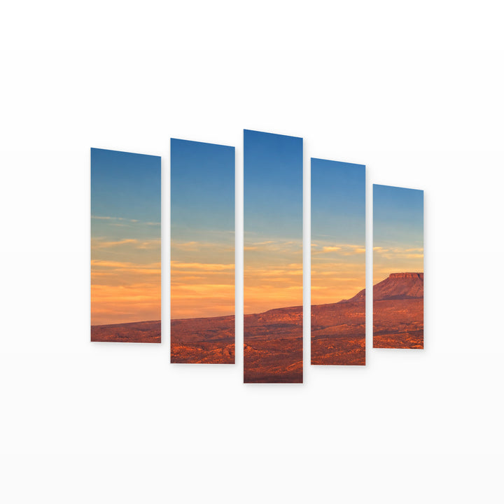 Desert Landscape with Dramatic Contrast — five-panel wall art on white background in perspective | 5wallart 57520 M1