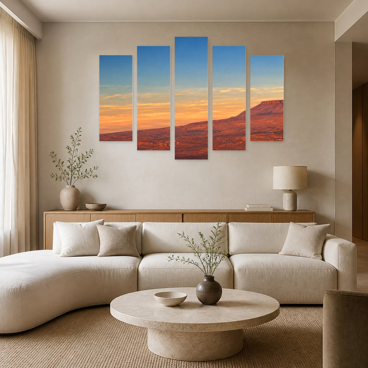 Desert Landscape with Dramatic Contrast — five-panel wall art in alternate frontal interior | 5wallart 57520 M4