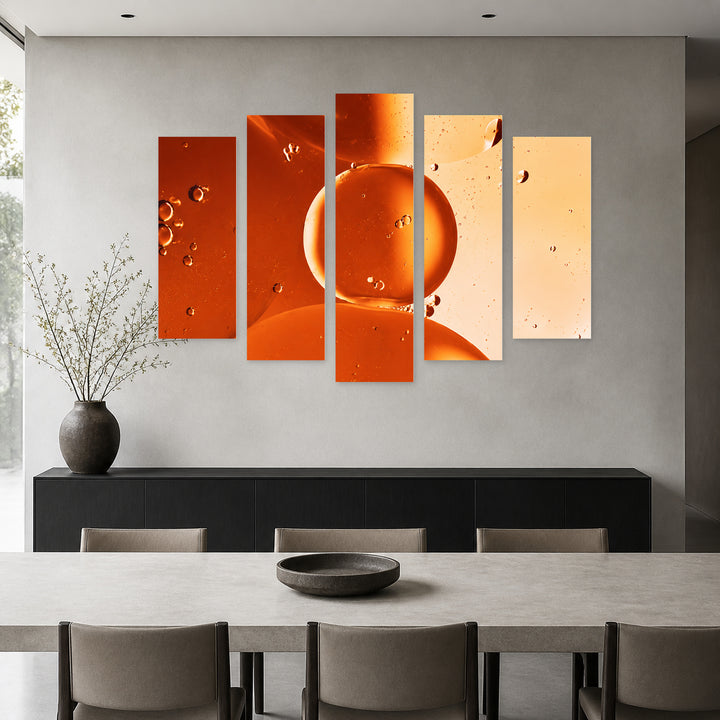 Orangeade with Geometric Rhythm — five-panel wall art in frontal interior | 5wallart 57522 M3