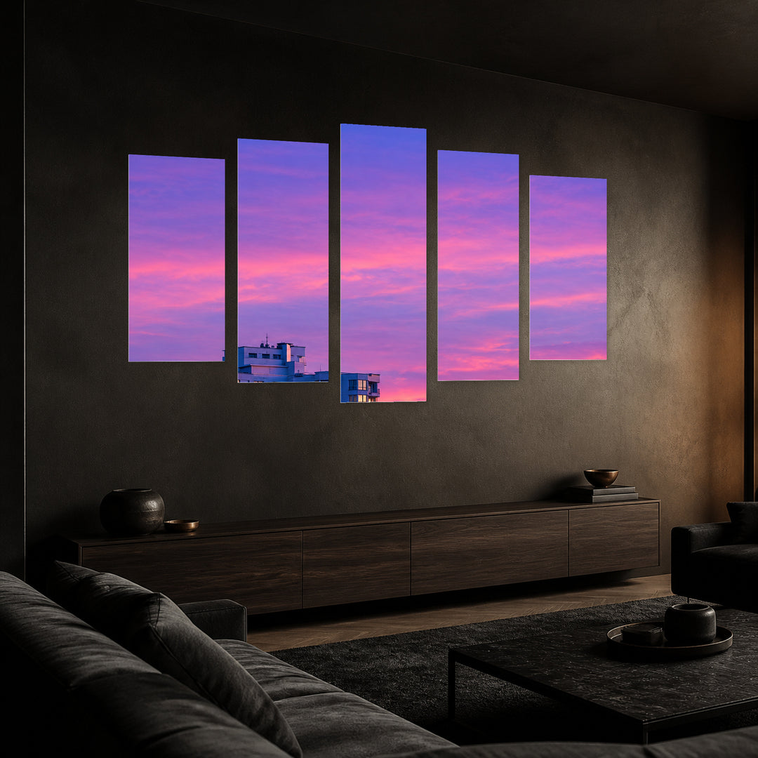 End of the Day with Dreamlike Atmosphere — five-panel wall art in perspective interior | 5wallart 57523 M2