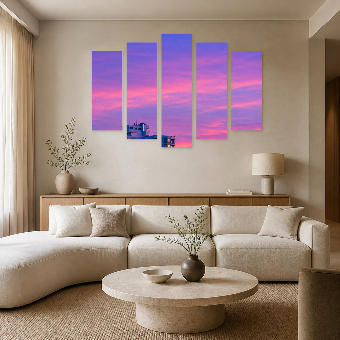 End of the Day with Dreamlike Atmosphere — five-panel wall art in frontal interior | 5wallart 57523 M3