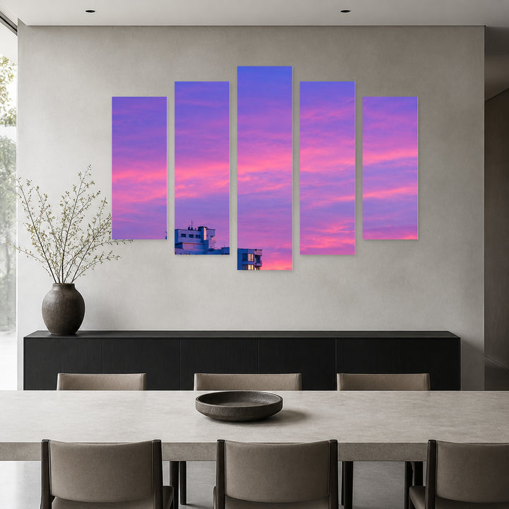 End of the Day with Dreamlike Atmosphere — five-panel wall art in alternate frontal interior | 5wallart 57523 M4