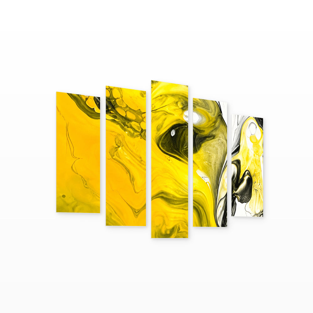 Buttercup in Vivid Color — five-panel wall art on white background in perspective | 5wallart 57524 M1