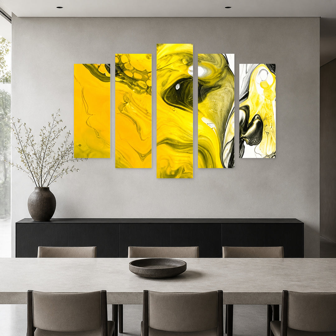 Buttercup in Vivid Color — five-panel wall art in frontal interior | 5wallart 57524 M3
