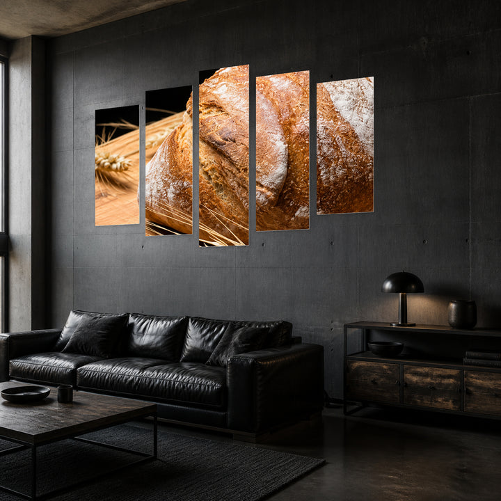Bread Still Life — five-panel wall art in perspective interior | 5wallart 57526 M2