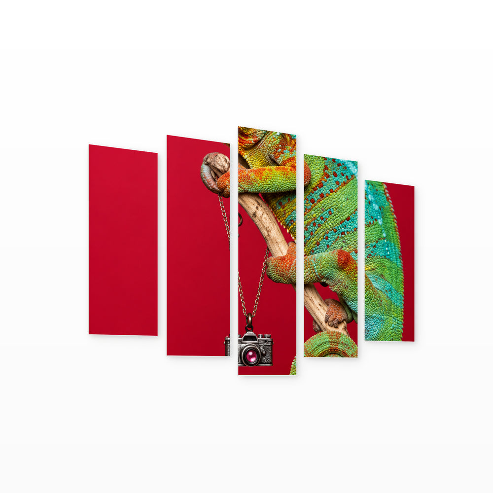 Chameleon Wildlife Portrait — five-panel wall art on white background in perspective | 5wallart 57527 M1