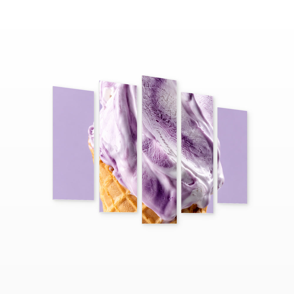 Violet Ice Cream with Geometric Rhythm — five-panel wall art on white background in perspective | 5wallart 57528 M1