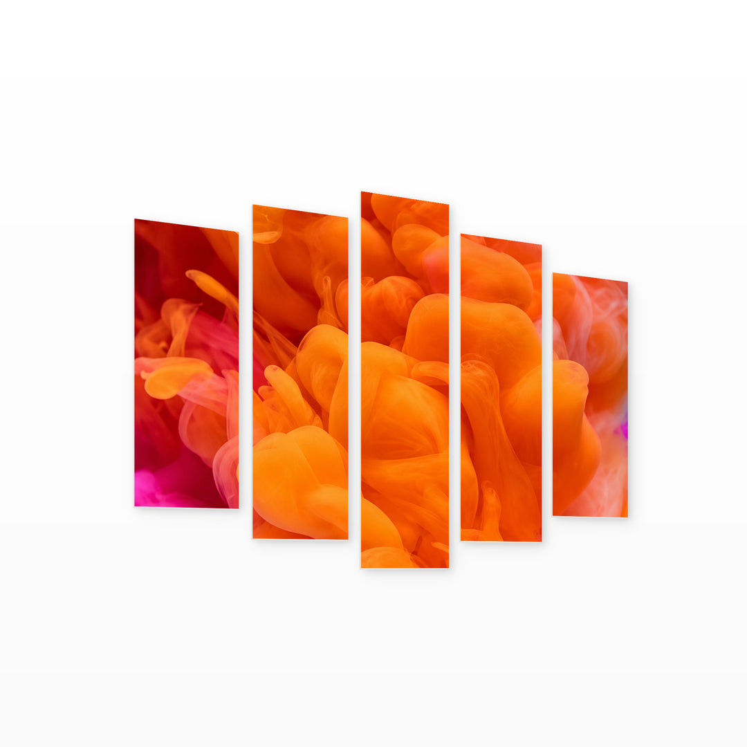 Orange Smoke Modern Composition — five-panel wall art on white background in perspective | 5wallart 57529 M1
