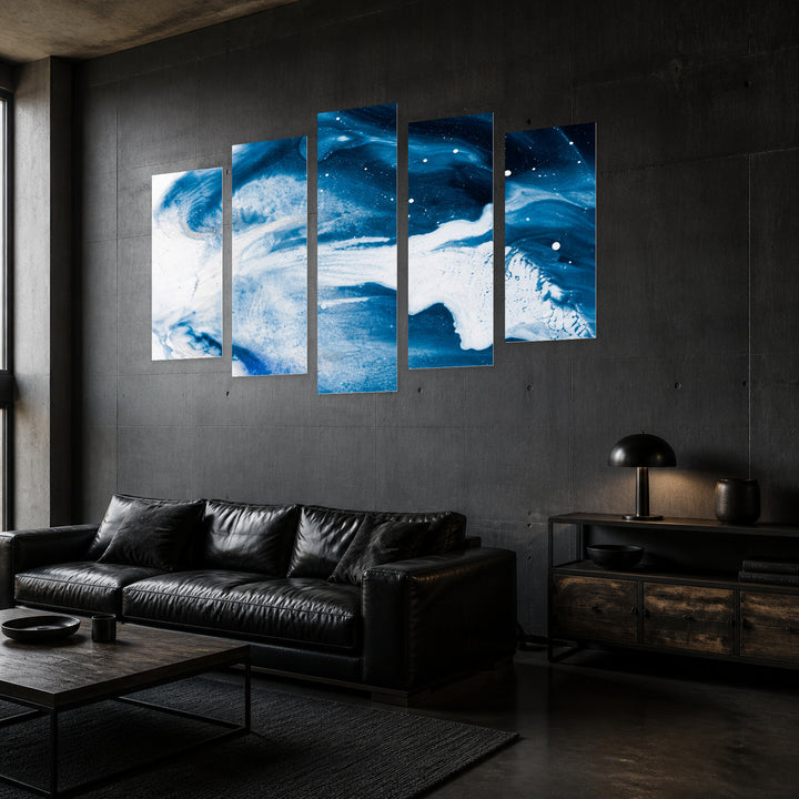 Constellation Modern Composition — five-panel wall art in perspective interior | 5wallart 57530 M2