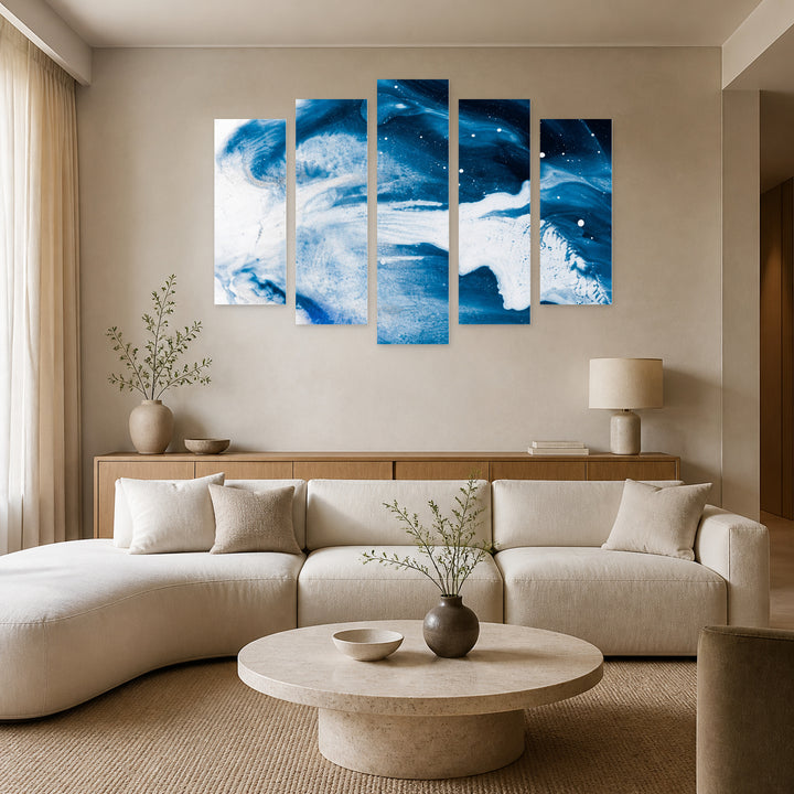 Constellation Modern Composition — five-panel wall art in alternate frontal interior | 5wallart 57530 M4