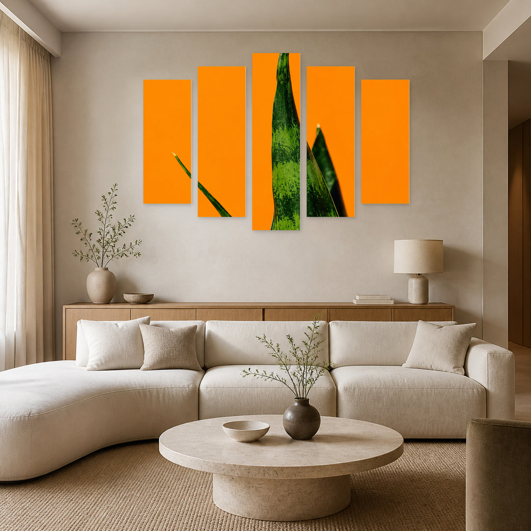 Leaf Detail in Serene Light — five-panel wall art in frontal interior | 5wallart 57531 M3