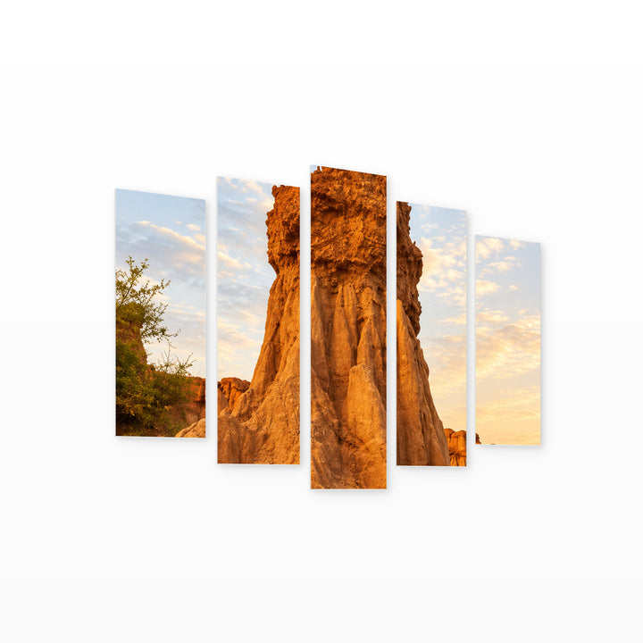 High Goals in Blue and Gold — five-panel wall art on white background in perspective | 5wallart 57534 M1