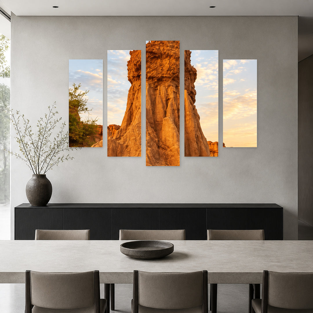 High Goals in Blue and Gold — five-panel wall art in frontal interior | 5wallart 57534 M3