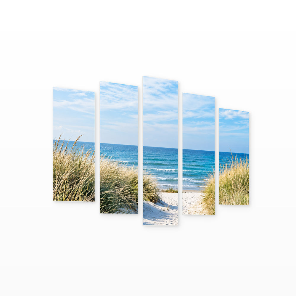 Beach Path with Dreamlike Atmosphere — five-panel wall art on white background in perspective | 5wallart 57535 M1