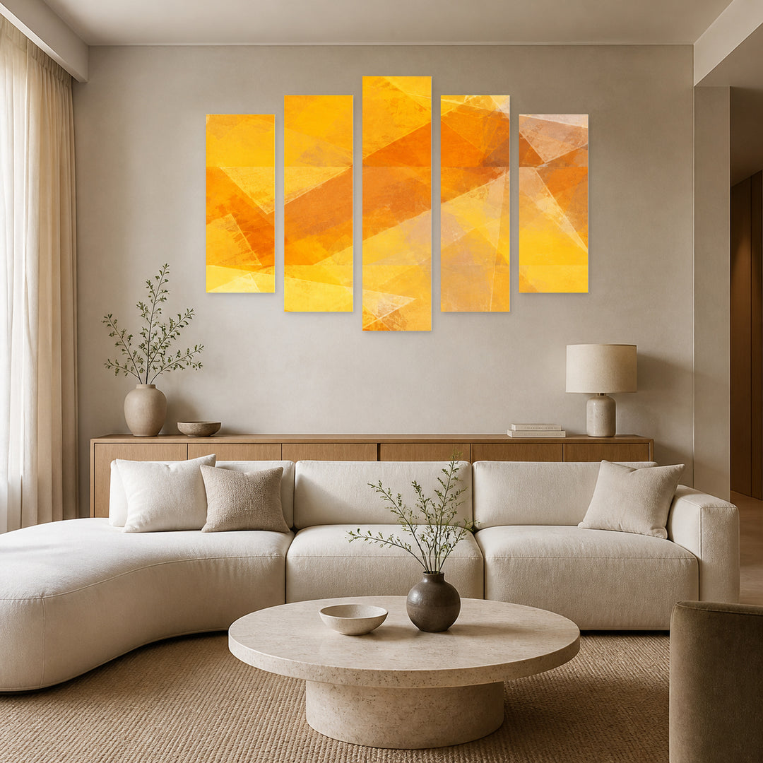 Rectangles with Geometric Rhythm — five-panel wall art in frontal interior | 5wallart 57537 M3