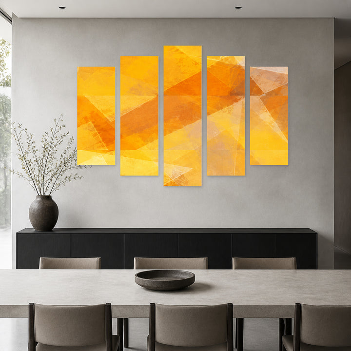Rectangles with Geometric Rhythm — five-panel wall art in alternate frontal interior | 5wallart 57537 M4