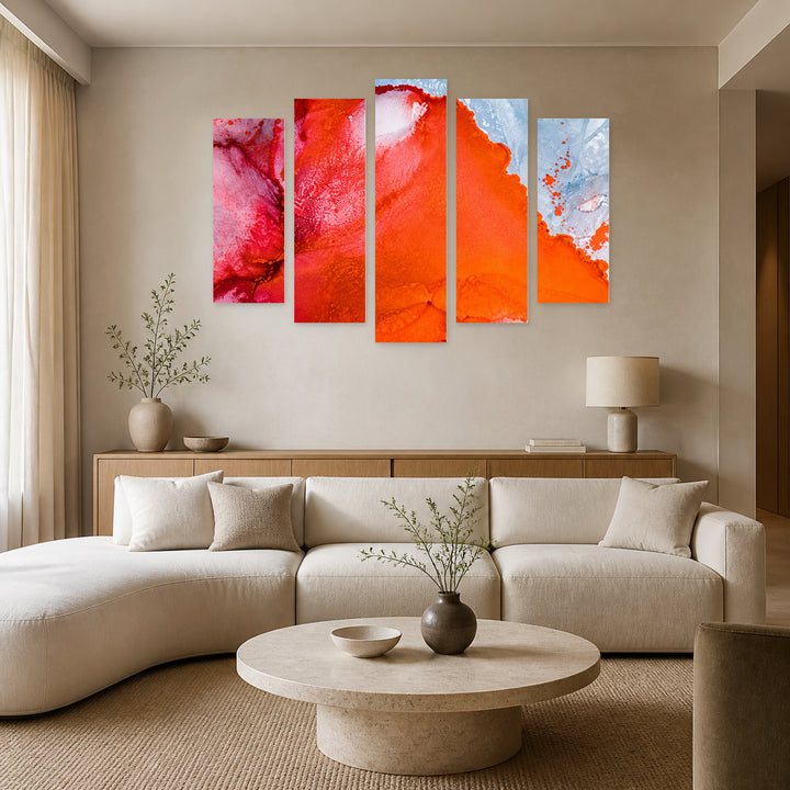 Colored Powder in Vivid Color — five-panel wall art in alternate frontal interior | 5wallart 57538 M4