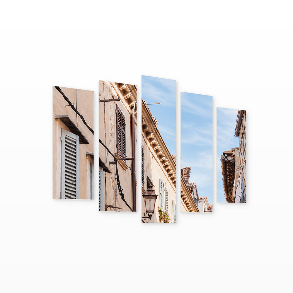 Sunday with Geometric Rhythm — five-panel wall art on white background in perspective | 5wallart 57539 M1