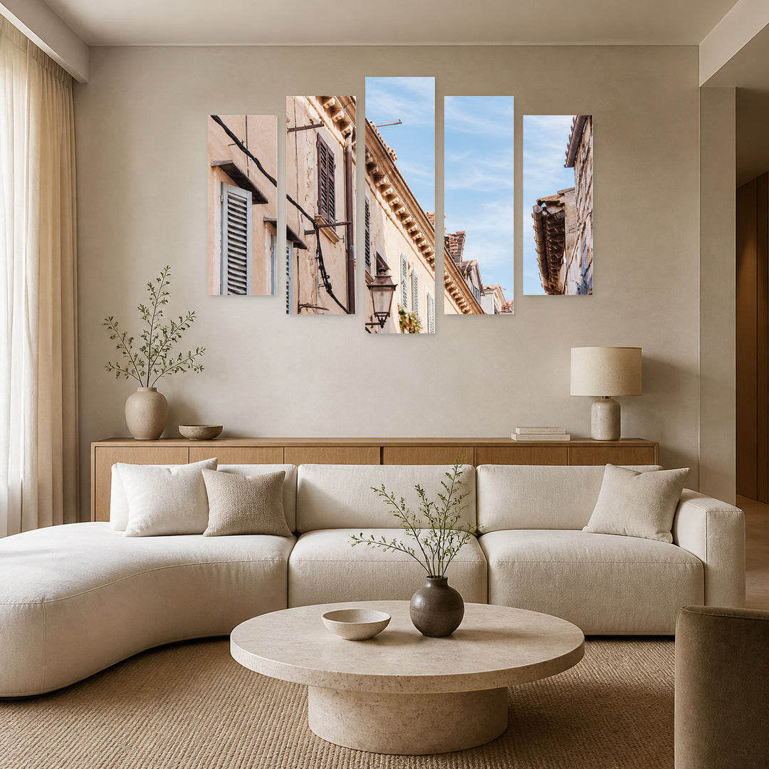 Sunday with Geometric Rhythm — five-panel wall art in frontal interior | 5wallart 57539 M3
