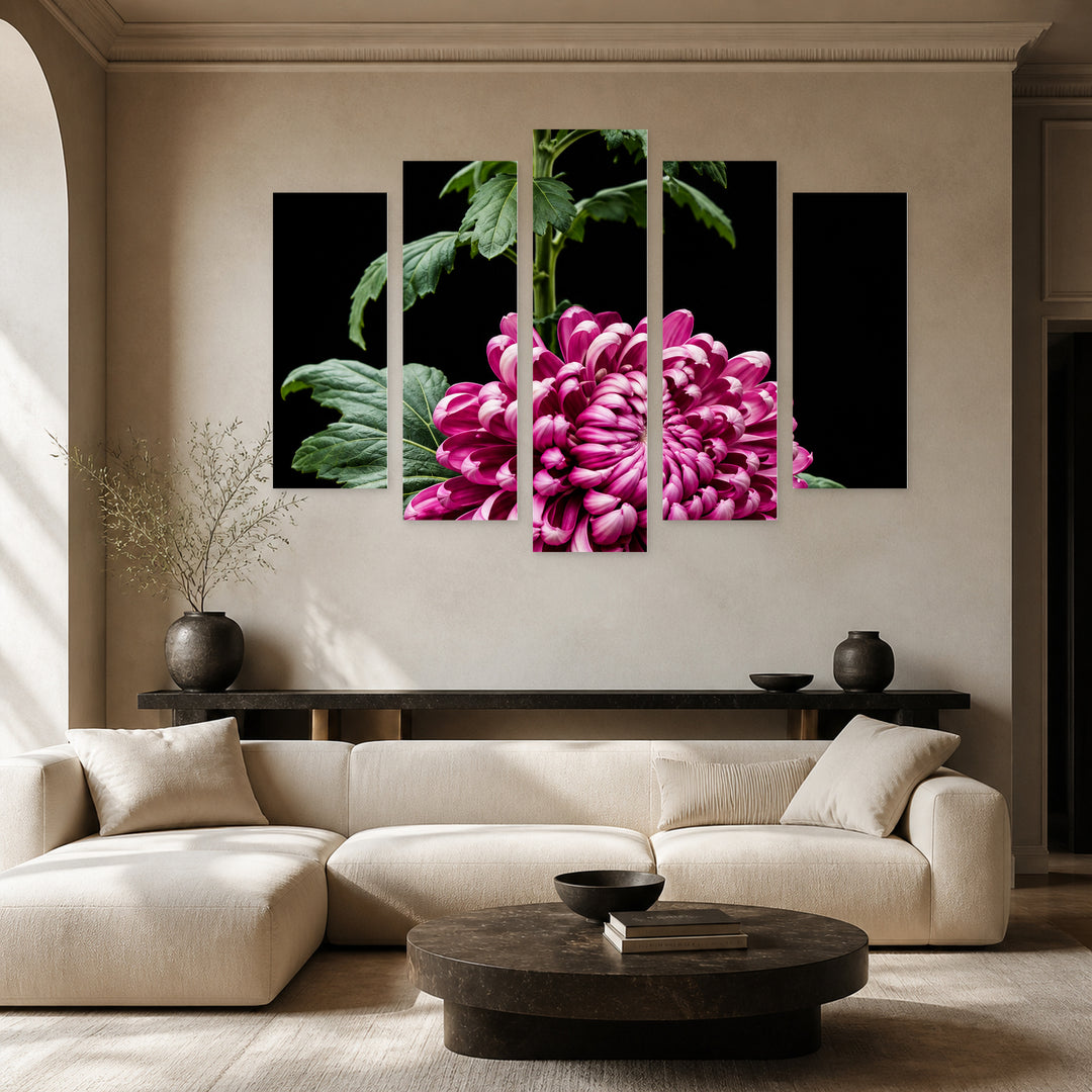 Floral Motifs in Vivid Color — five-panel wall art in alternate frontal interior | 5wallart 57540 M4