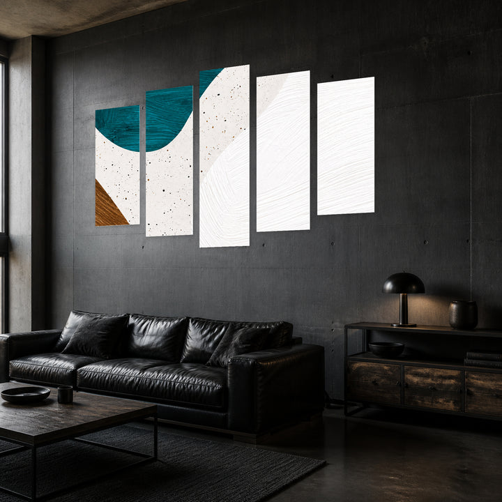 Turquoise Minimalism in Serene Light — five-panel wall art in perspective interior | 5wallart 57542 M2