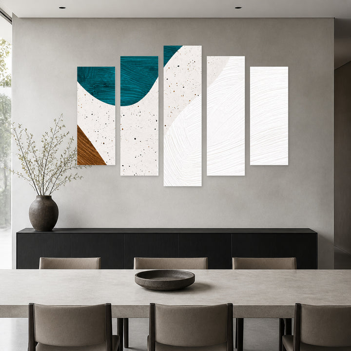 Turquoise Minimalism in Serene Light — five-panel wall art in frontal interior | 5wallart 57542 M3