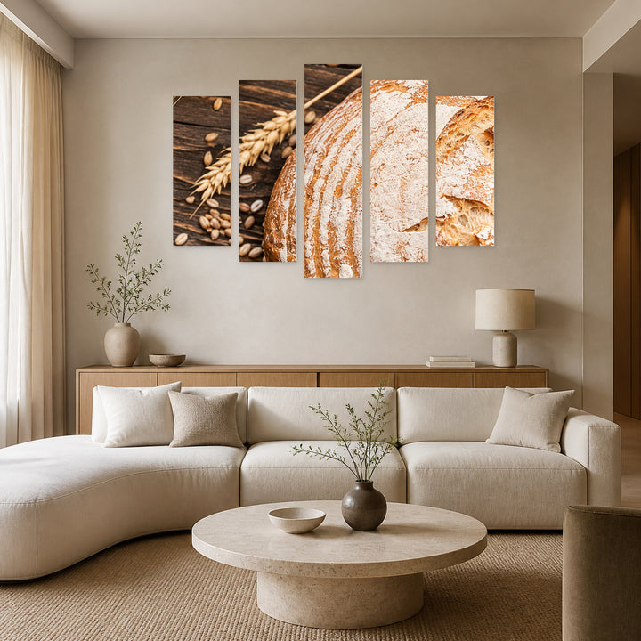 Wheat in Serene Light — five-panel wall art in frontal interior | 5wallart 57543 M3