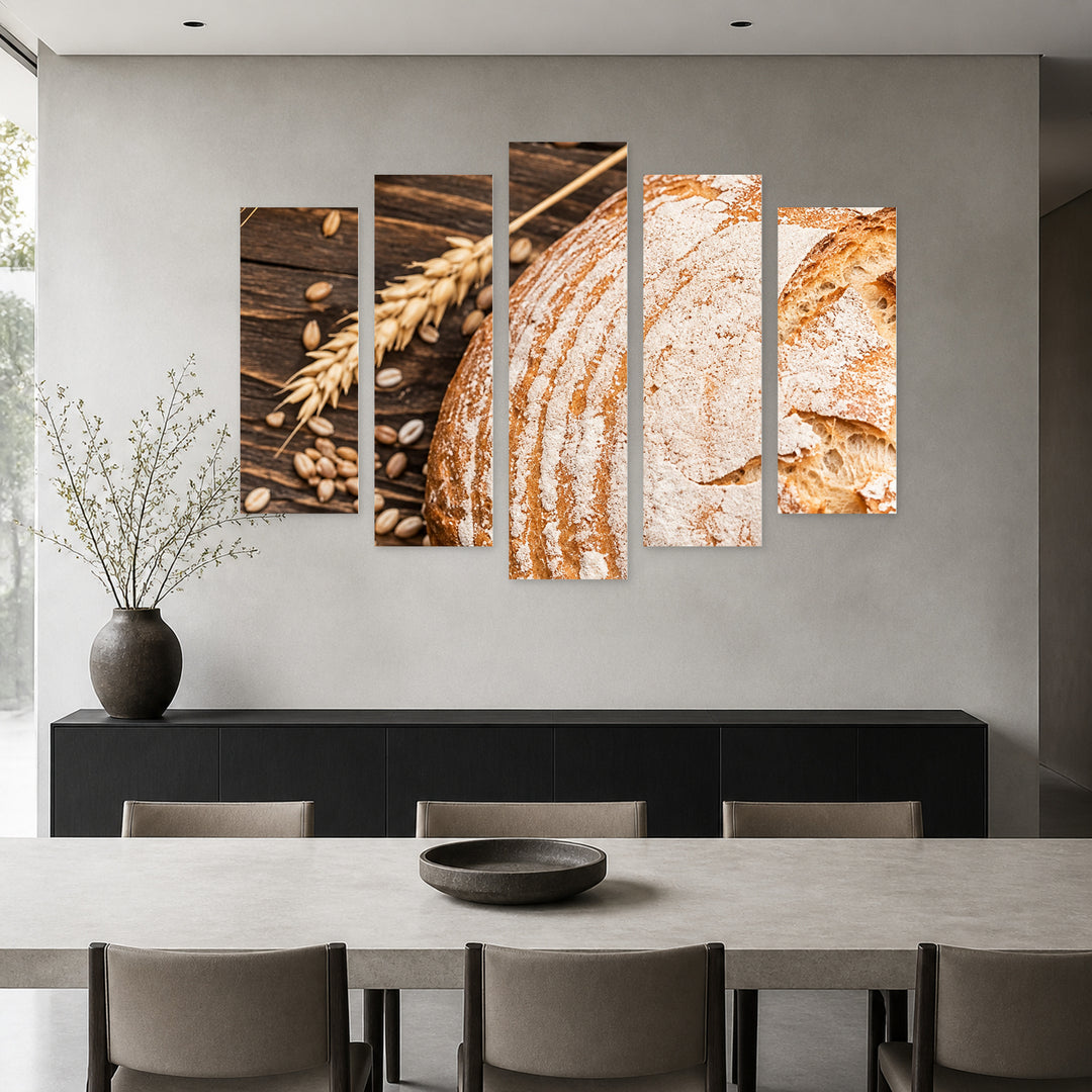 Wheat in Serene Light — five-panel wall art in alternate frontal interior | 5wallart 57543 M4