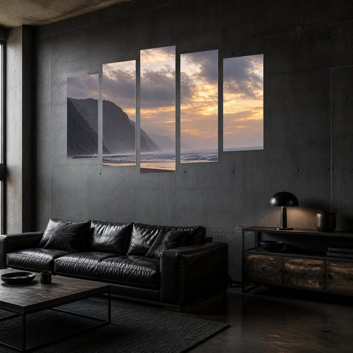 Silence with Geometric Rhythm — five-panel wall art in perspective interior | 5wallart 57548 M2